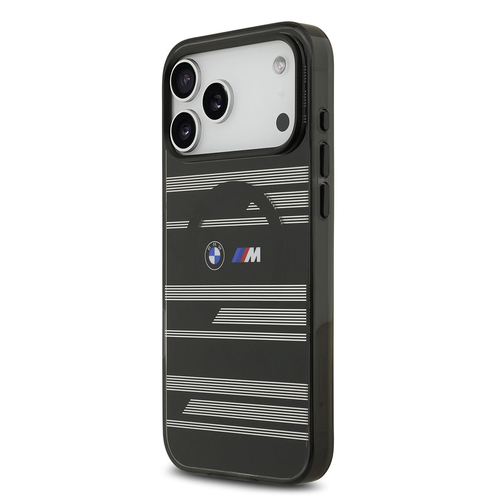Apple iPhone 17 Pro Max Kılıf BMW Orjinal Lisanslı M-safe Şarj Özellikli Metal Kamera Butonlu Yatay Şeritli M Dizayn Kapak
