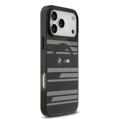 Apple iPhone 17 Pro Max Kılıf BMW Orjinal Lisanslı M-safe Şarj Özellikli Metal Kamera Butonlu Yatay Şeritli M Dizayn Kapak