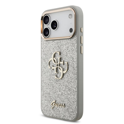 Apple iPhone 17 Pro Max Kılıf Guess Orjinal Lisanslı 4G Büyük Metal Kamera Çerçeveli ve Logolu Glitter Kapak