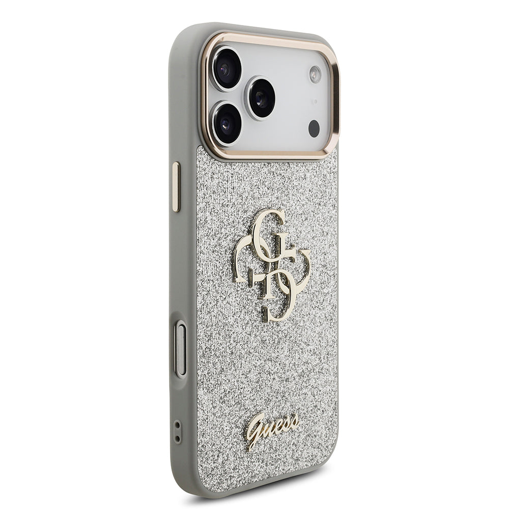 Apple iPhone 17 Pro Max Kılıf Guess Orjinal Lisanslı 4G Büyük Metal Kamera Çerçeveli ve Logolu Glitter Kapak