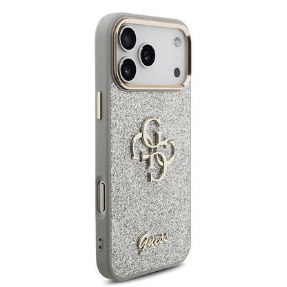 Apple iPhone 17 Pro Max Kılıf Guess Orjinal Lisanslı 4G Büyük Metal Kamera Çerçeveli ve Logolu Glitter Kapak