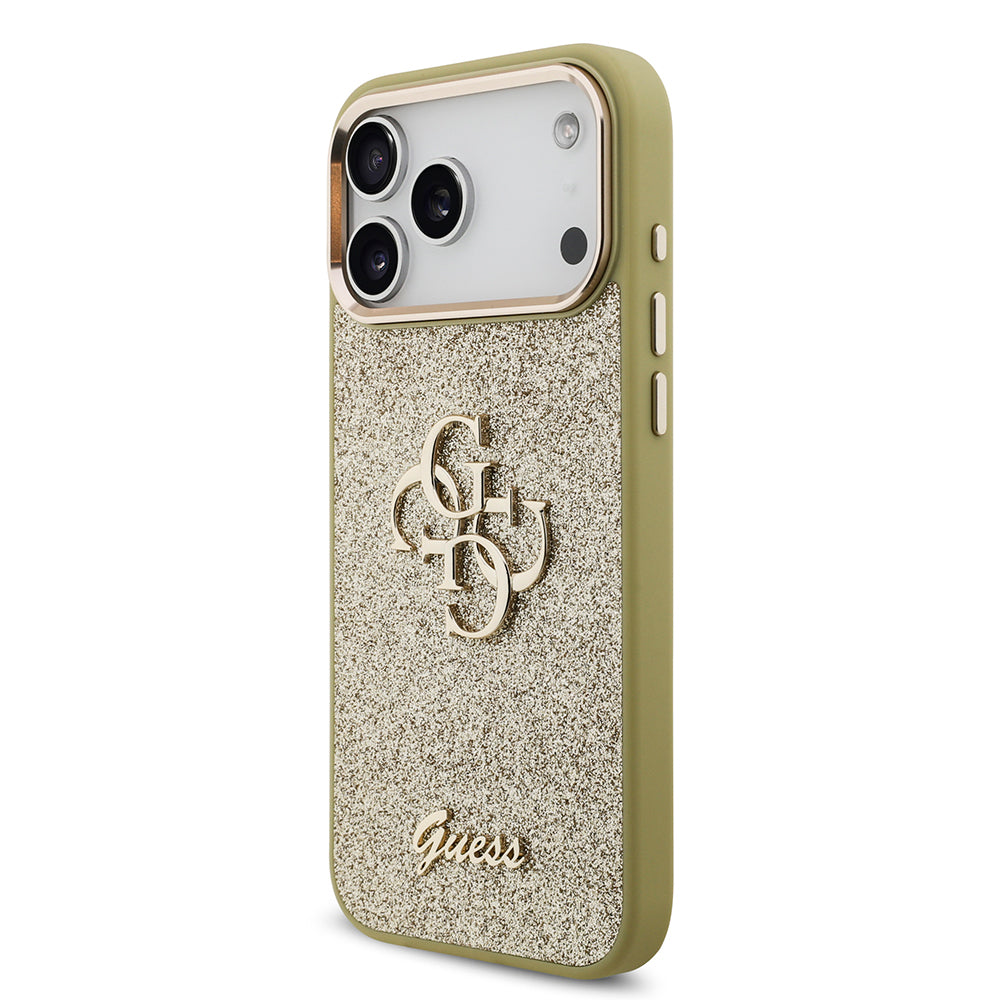 Apple iPhone 17 Pro Max Kılıf Guess Orjinal Lisanslı 4G Büyük Metal Kamera Çerçeveli ve Logolu Glitter Kapak
