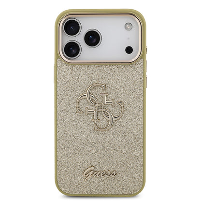 Apple iPhone 17 Pro Max Kılıf Guess Orjinal Lisanslı 4G Büyük Metal Kamera Çerçeveli ve Logolu Glitter Kapak