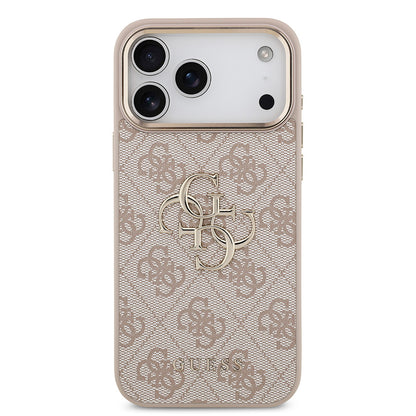 Apple iPhone 17 Pro Max Kılıf Guess Orjinal Lisanslı Gold Metal Kamera Çerçeveli 4G Desenli Metal Büyük 4G ve Yazı Logolu Kapak