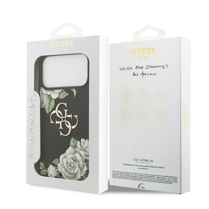 Apple iPhone 17 Pro Max Kılıf Guess Orjinal Lisanslı Gül Baskılı Büyük Metal Logo Dizaynlı Kapak