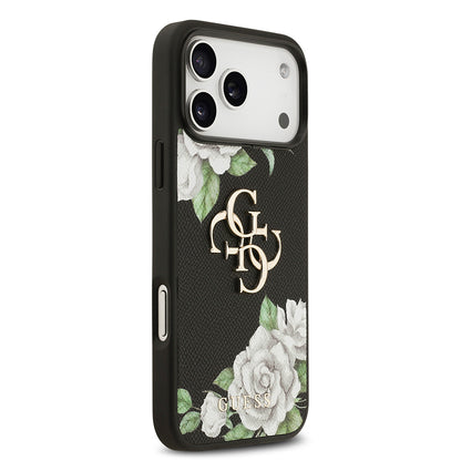 Apple iPhone 17 Pro Max Kılıf Guess Orjinal Lisanslı Gül Baskılı Büyük Metal Logo Dizaynlı Kapak