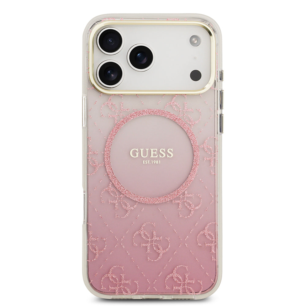 Apple iPhone 17 Pro Max Kılıf Guess Orjinal Lisanslı M-safe Şarj Özellikli 4G Desenli Simli Silikon Kapak