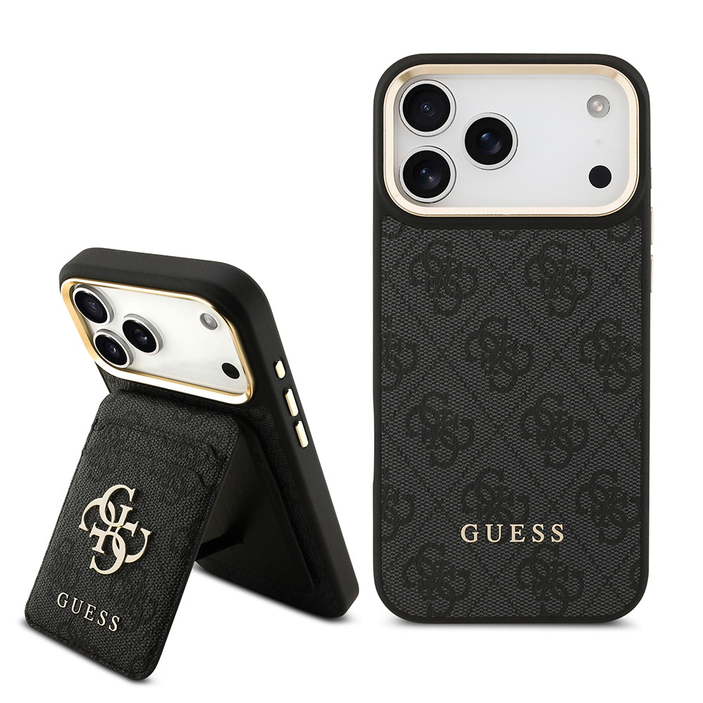Apple iPhone 17 Pro Max Kılıf Guess Orjinal Lisanslı M-safe Şarj Özellikli 4G Metal Büyük Logolu Kartlıklı Kapak