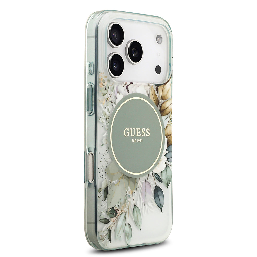 Apple iPhone 17 Pro Max Kılıf Guess Orjinal Lisanslı M-safe Şarj Özellikli Flower Tonal Circle Kapak
