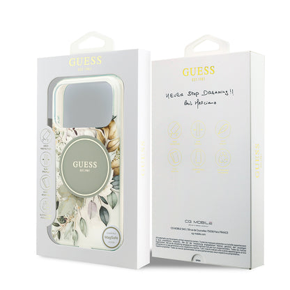 Apple iPhone 17 Pro Max Kılıf Guess Orjinal Lisanslı M-safe Şarj Özellikli Flower Tonal Circle Kapak