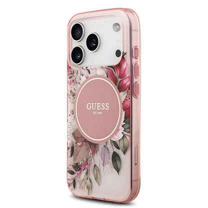 Apple iPhone 17 Pro Max Kılıf Guess Orjinal Lisanslı M-safe Şarj Özellikli Flower Tonal Circle Kapak
