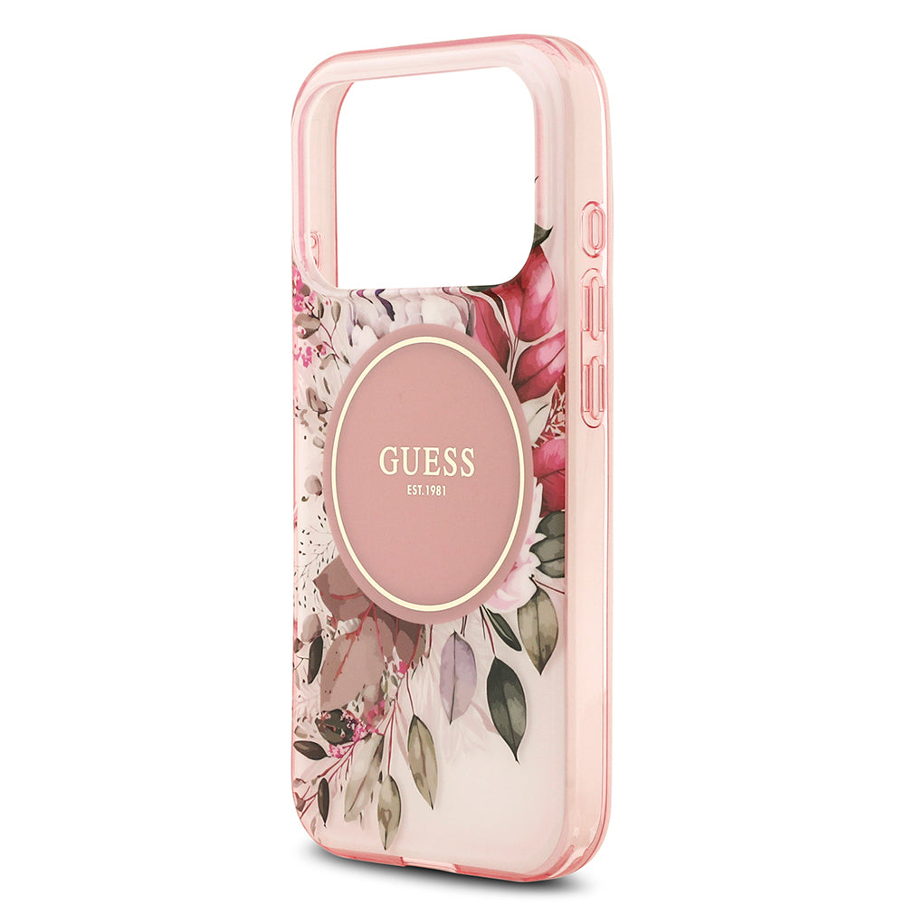 Apple iPhone 17 Pro Max Kılıf Guess Orjinal Lisanslı M-safe Şarj Özellikli Flower Tonal Circle Kapak