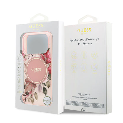 Apple iPhone 17 Pro Max Kılıf Guess Orjinal Lisanslı M-safe Şarj Özellikli Flower Tonal Circle Kapak