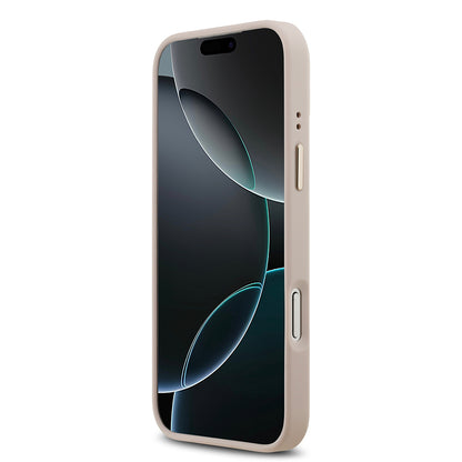 Apple iPhone 17 Pro Max Kılıf Guess Orjinal Lisanslı M-safe Şarj Özellikli Gold Metal Kamera Çerçeveli PU Deri 4G Desenli Yazı Logolu Kapak