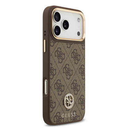 Apple iPhone 17 Pro Max Kılıf Guess Orjinal Lisanslı M-safe Şarj Özellikli Gold Metal Kamera Çerçeveli Taşlı 4G Logolu Kapak