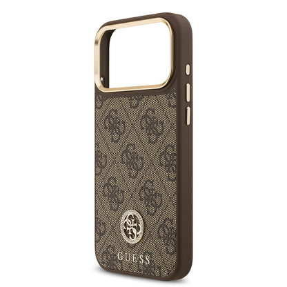 Apple iPhone 17 Pro Max Kılıf Guess Orjinal Lisanslı M-safe Şarj Özellikli Gold Metal Kamera Çerçeveli Taşlı 4G Logolu Kapak