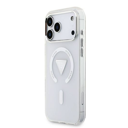 Apple iPhone 17 Pro Max Kılıf Guess Orjinal Lisanslı M-safe Şarj Özellikli IML Baskılı Üçgen Logolu Metal Kamera Çerçeveli Kapak