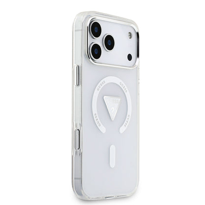 Apple iPhone 17 Pro Max Kılıf Guess Orjinal Lisanslı M-safe Şarj Özellikli IML Baskılı Üçgen Logolu Metal Kamera Çerçeveli Kapak