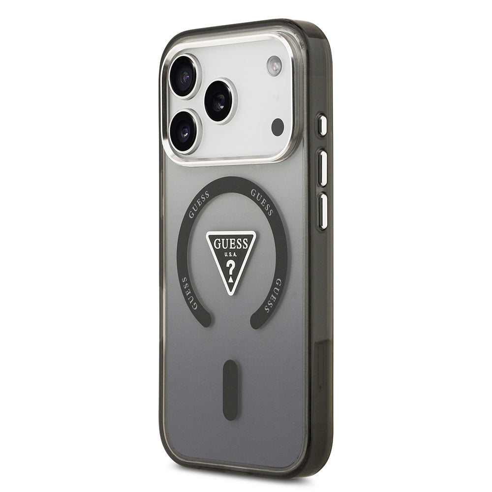 Apple iPhone 17 Pro Max Kılıf Guess Orjinal Lisanslı M-safe Şarj Özellikli IML Baskılı Üçgen Logolu Metal Kamera Çerçeveli Kapak