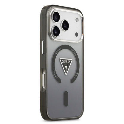 Apple iPhone 17 Pro Max Kılıf Guess Orjinal Lisanslı M-safe Şarj Özellikli IML Baskılı Üçgen Logolu Metal Kamera Çerçeveli Kapak