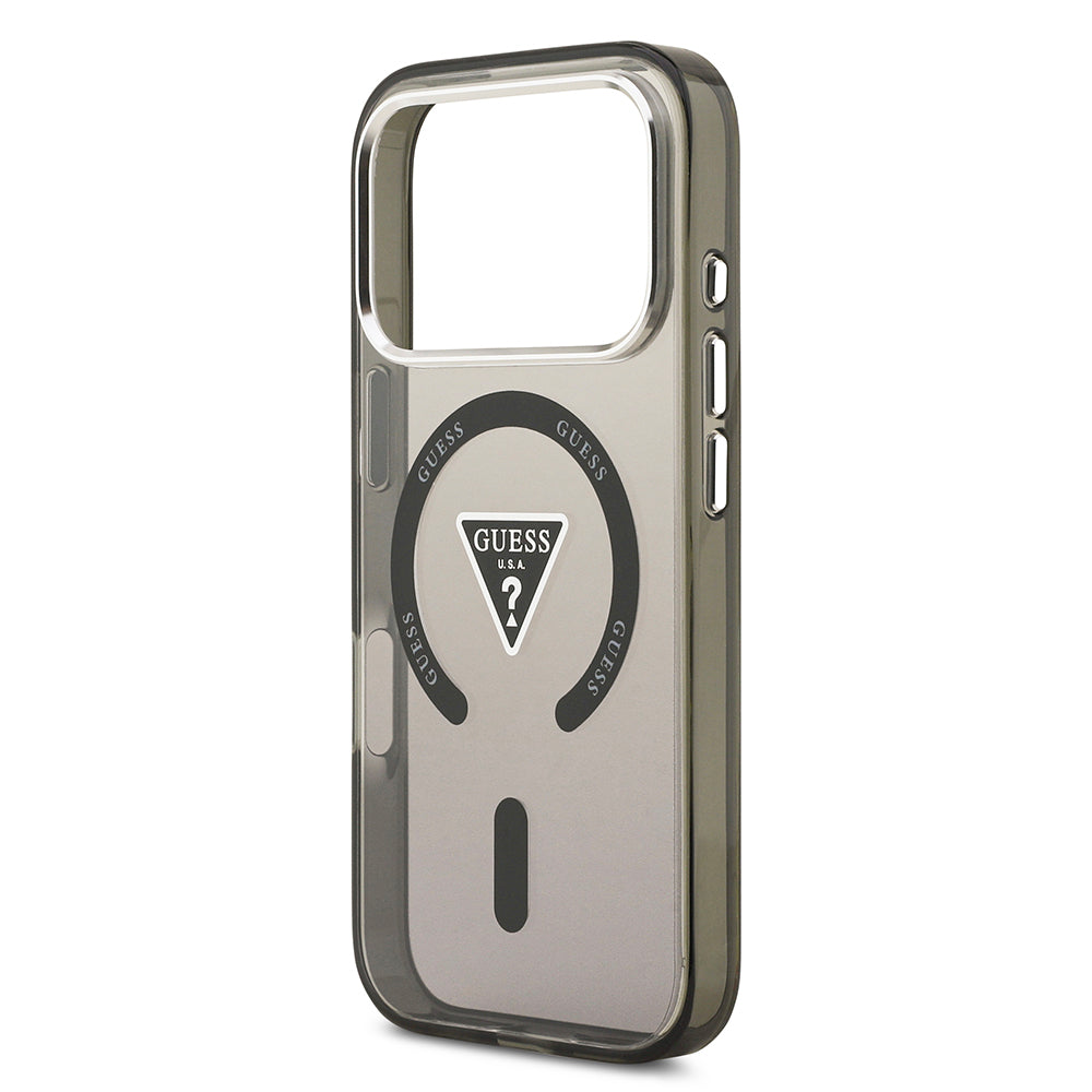 Apple iPhone 17 Pro Max Kılıf Guess Orjinal Lisanslı M-safe Şarj Özellikli IML Baskılı Üçgen Logolu Metal Kamera Çerçeveli Kapak