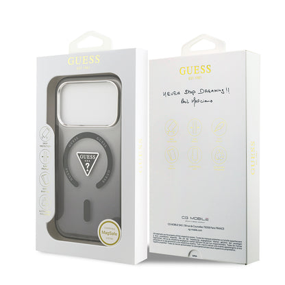 Apple iPhone 17 Pro Max Kılıf Guess Orjinal Lisanslı M-safe Şarj Özellikli IML Baskılı Üçgen Logolu Metal Kamera Çerçeveli Kapak