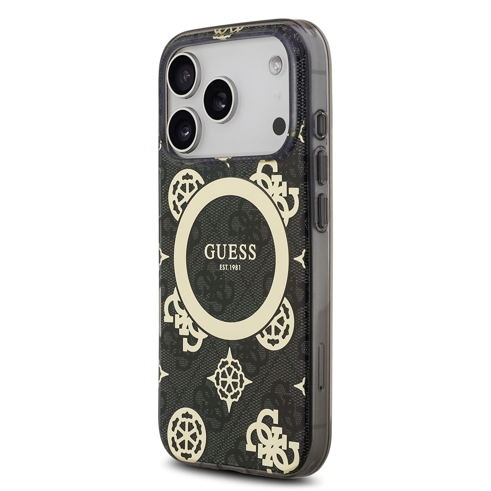 Apple iPhone 17 Pro Max Kılıf Guess Orjinal Lisanslı M-safe Şarj Özellikli IML Peony ve 4G Desenli Klasik Logolu Kapak