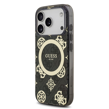 Apple iPhone 17 Pro Max Kılıf Guess Orjinal Lisanslı M-safe Şarj Özellikli IML Peony ve 4G Desenli Klasik Logolu Kapak