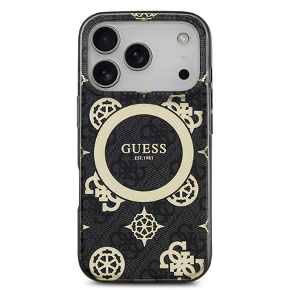 Apple iPhone 17 Pro Max Kılıf Guess Orjinal Lisanslı M-safe Şarj Özellikli IML Peony ve 4G Desenli Klasik Logolu Kapak