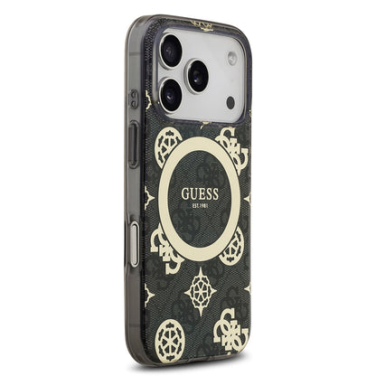 Apple iPhone 17 Pro Max Kılıf Guess Orjinal Lisanslı M-safe Şarj Özellikli IML Peony ve 4G Desenli Klasik Logolu Kapak