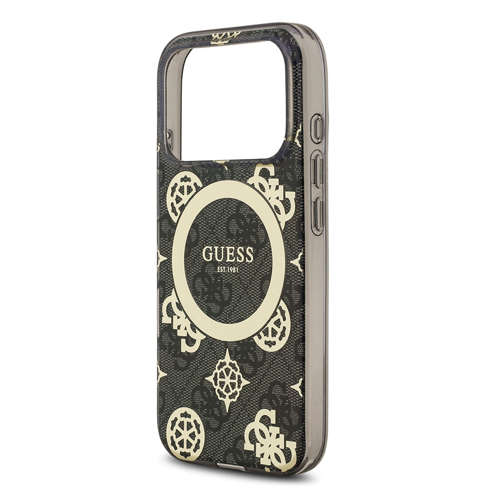 Apple iPhone 17 Pro Max Kılıf Guess Orjinal Lisanslı M-safe Şarj Özellikli IML Peony ve 4G Desenli Klasik Logolu Kapak