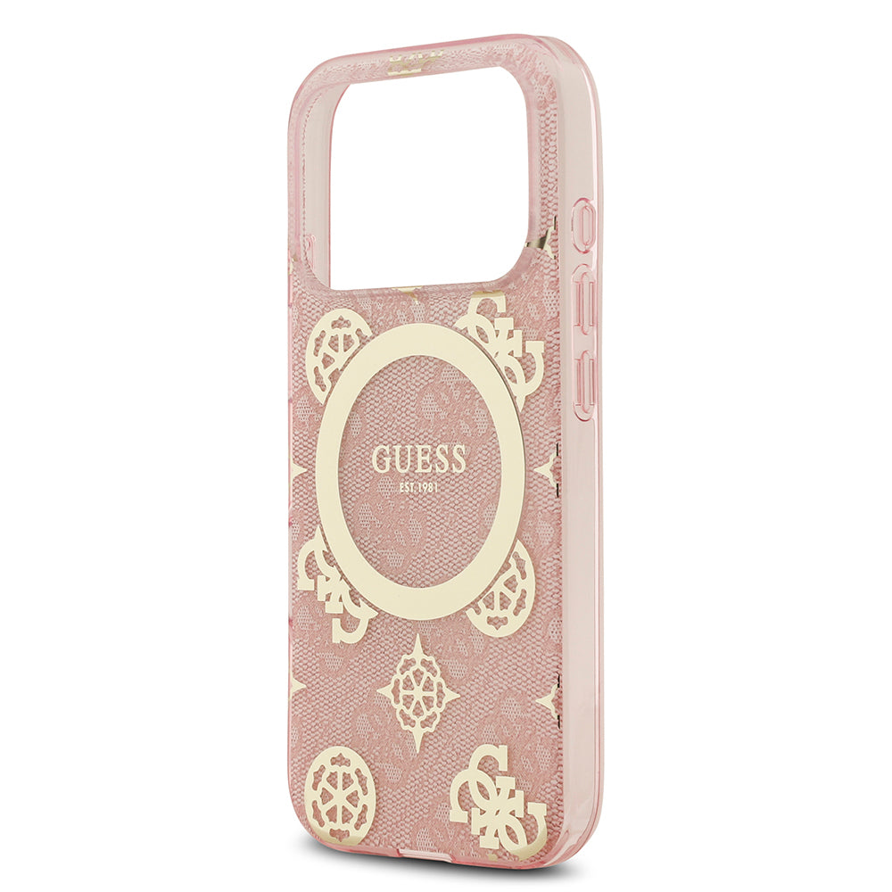 Apple iPhone 17 Pro Max Kılıf Guess Orjinal Lisanslı M-safe Şarj Özellikli IML Peony ve 4G Desenli Klasik Logolu Kapak