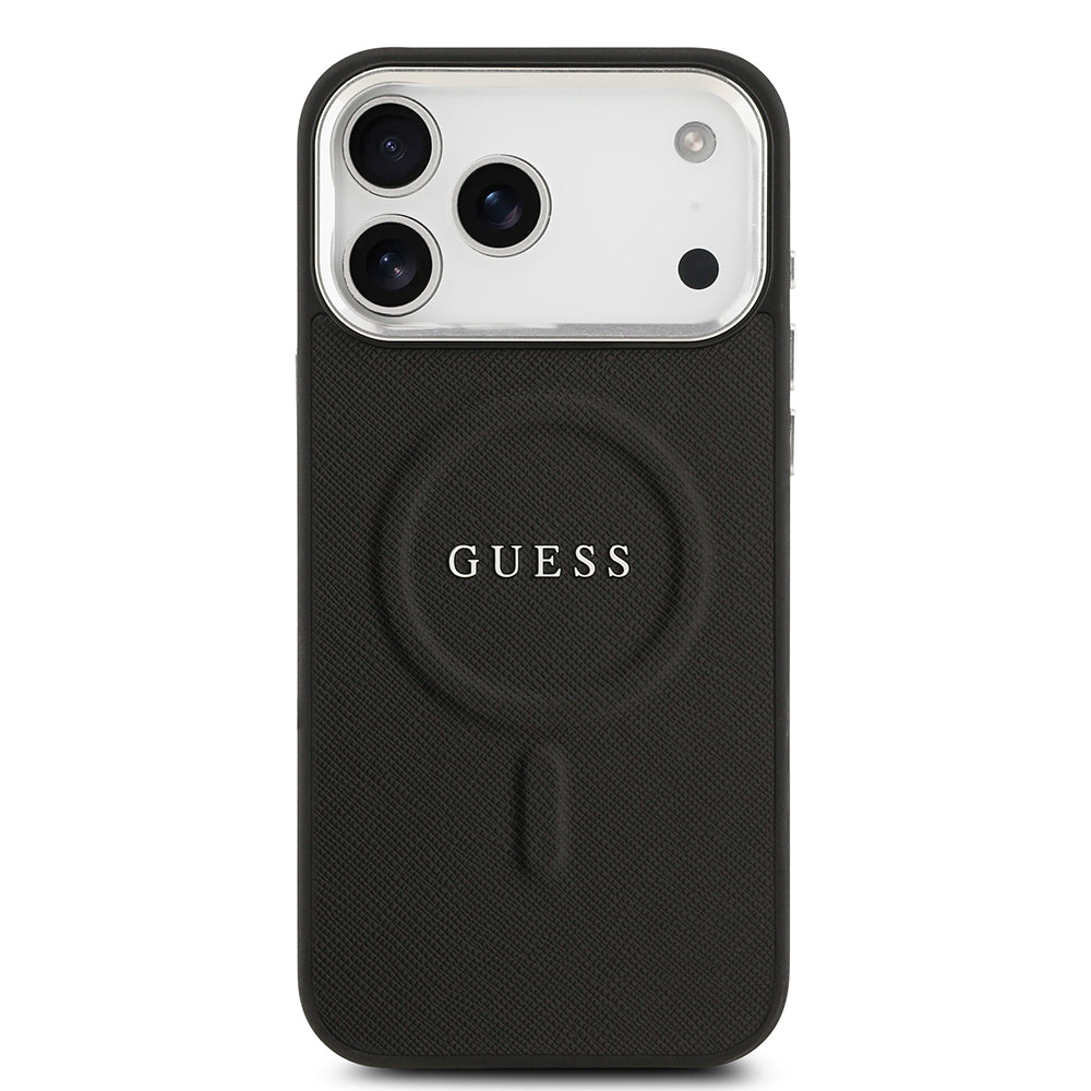 Apple iPhone 17 Pro Max Kılıf Guess Orjinal Lisanslı M-safe Şarj Özellikli Klasik Yazı Logolu PU Deri Kapak