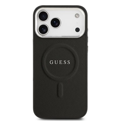 Apple iPhone 17 Pro Max Kılıf Guess Orjinal Lisanslı M-safe Şarj Özellikli Klasik Yazı Logolu PU Deri Kapak