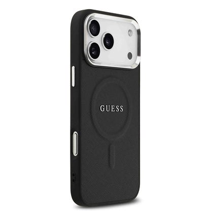 Apple iPhone 17 Pro Max Kılıf Guess Orjinal Lisanslı M-safe Şarj Özellikli Klasik Yazı Logolu PU Deri Kapak
