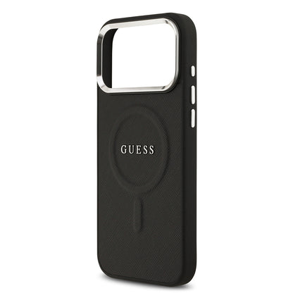 Apple iPhone 17 Pro Max Kılıf Guess Orjinal Lisanslı M-safe Şarj Özellikli Klasik Yazı Logolu PU Deri Kapak