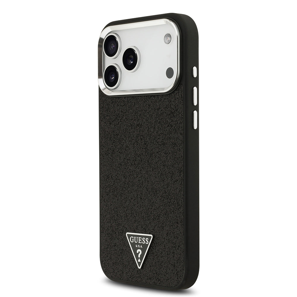 Apple iPhone 17 Pro Max Kılıf Guess Orjinal Lisanslı M-safe Şarj Özellikli Metal Kamera Çerçeveli Üçgen Logolu Glitter Kapak