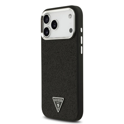 Apple iPhone 17 Pro Max Kılıf Guess Orjinal Lisanslı M-safe Şarj Özellikli Metal Kamera Çerçeveli Üçgen Logolu Glitter Kapak