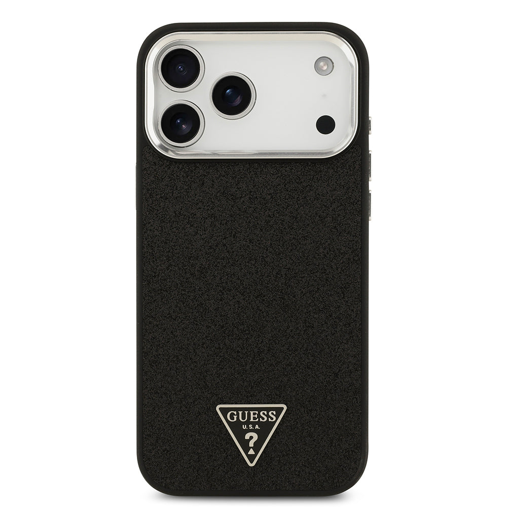 Apple iPhone 17 Pro Max Kılıf Guess Orjinal Lisanslı M-safe Şarj Özellikli Metal Kamera Çerçeveli Üçgen Logolu Glitter Kapak