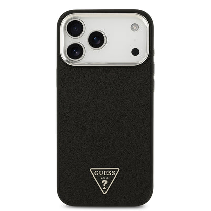 Apple iPhone 17 Pro Max Kılıf Guess Orjinal Lisanslı M-safe Şarj Özellikli Metal Kamera Çerçeveli Üçgen Logolu Glitter Kapak