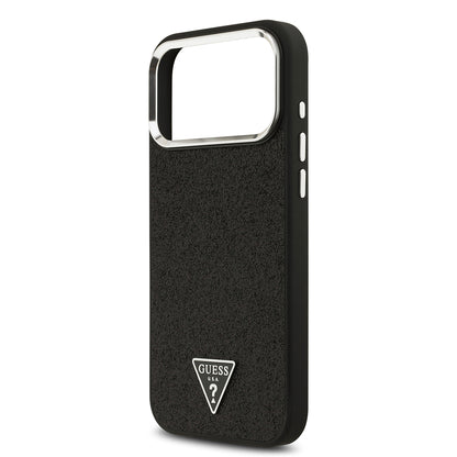 Apple iPhone 17 Pro Max Kılıf Guess Orjinal Lisanslı M-safe Şarj Özellikli Metal Kamera Çerçeveli Üçgen Logolu Glitter Kapak