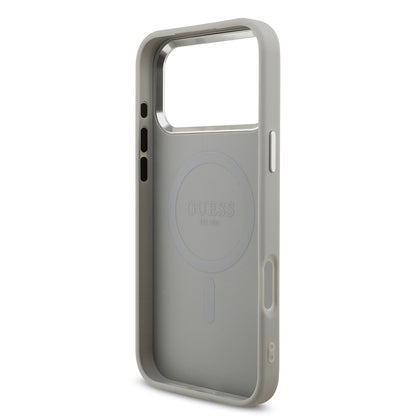 Apple iPhone 17 Pro Max Kılıf Guess Orjinal Lisanslı M-safe Şarj Özellikli Metal Kamera Çerçeveli Üçgen Logolu Glitter Kapak