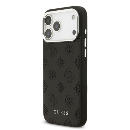 Apple iPhone 17 Pro Max Kılıf Guess Orjinal Lisanslı M-safe Şarj Özellikli Sıcak Baskılı Klasik Yazı Logolu PU Deri Peony Kapak
