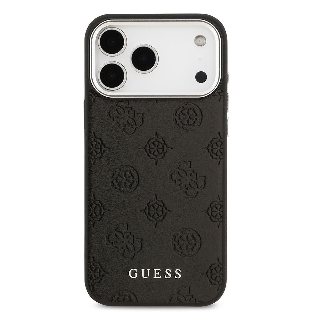 Apple iPhone 17 Pro Max Kılıf Guess Orjinal Lisanslı M-safe Şarj Özellikli Sıcak Baskılı Klasik Yazı Logolu PU Deri Peony Kapak