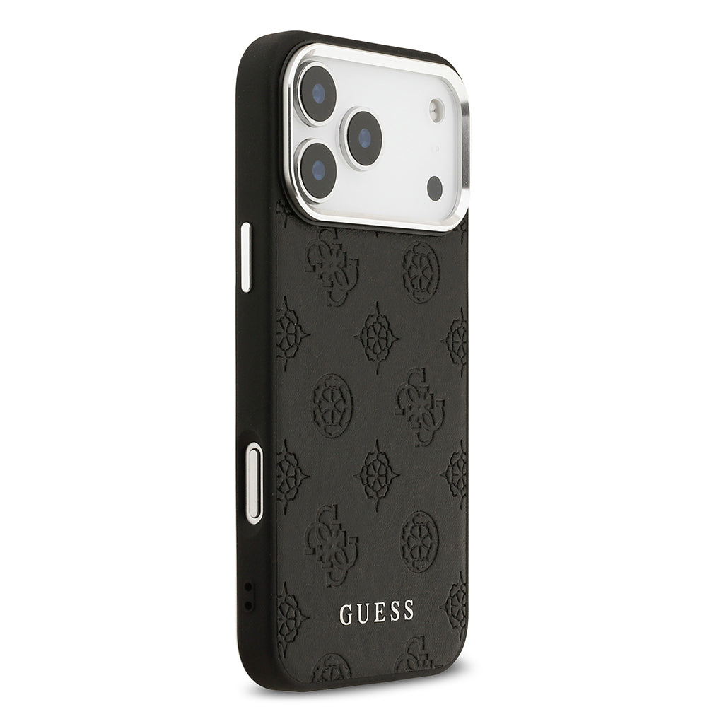Apple iPhone 17 Pro Max Kılıf Guess Orjinal Lisanslı M-safe Şarj Özellikli Sıcak Baskılı Klasik Yazı Logolu PU Deri Peony Kapak