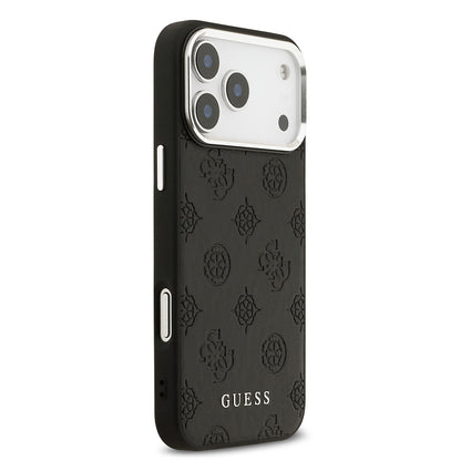 Apple iPhone 17 Pro Max Kılıf Guess Orjinal Lisanslı M-safe Şarj Özellikli Sıcak Baskılı Klasik Yazı Logolu PU Deri Peony Kapak