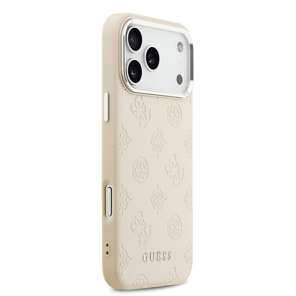 Apple iPhone 17 Pro Max Kılıf Guess Orjinal Lisanslı M-safe Şarj Özellikli Sıcak Baskılı Klasik Yazı Logolu PU Deri Peony Kapak