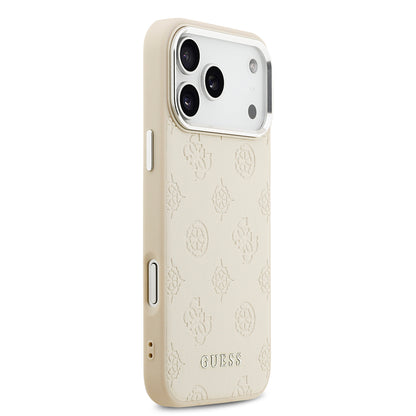 Apple iPhone 17 Pro Max Kılıf Guess Orjinal Lisanslı M-safe Şarj Özellikli Sıcak Baskılı Klasik Yazı Logolu PU Deri Peony Kapak
