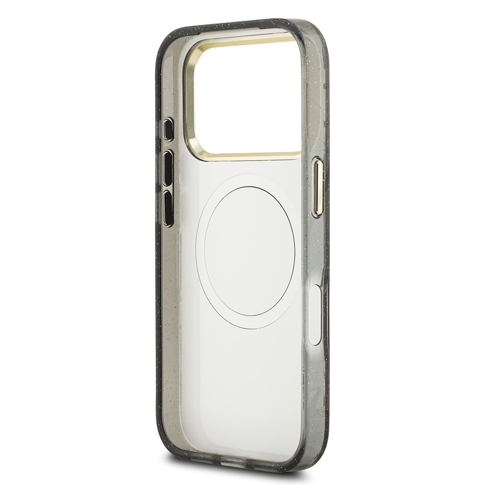 Apple iPhone 17 Pro Max Kılıf Guess Orjinal Lisanslı M-safe Şarj Özellikli Simli Çiçek Desenli Metal Kamera Çerçeveli Üçgen Logolu Kapak