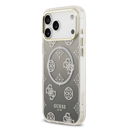 Apple iPhone 17 Pro Max Kılıf Guess Orjinal Lisanslı M-safe Şarj Özellikli Simli Peony Desenli Silikon Kapak